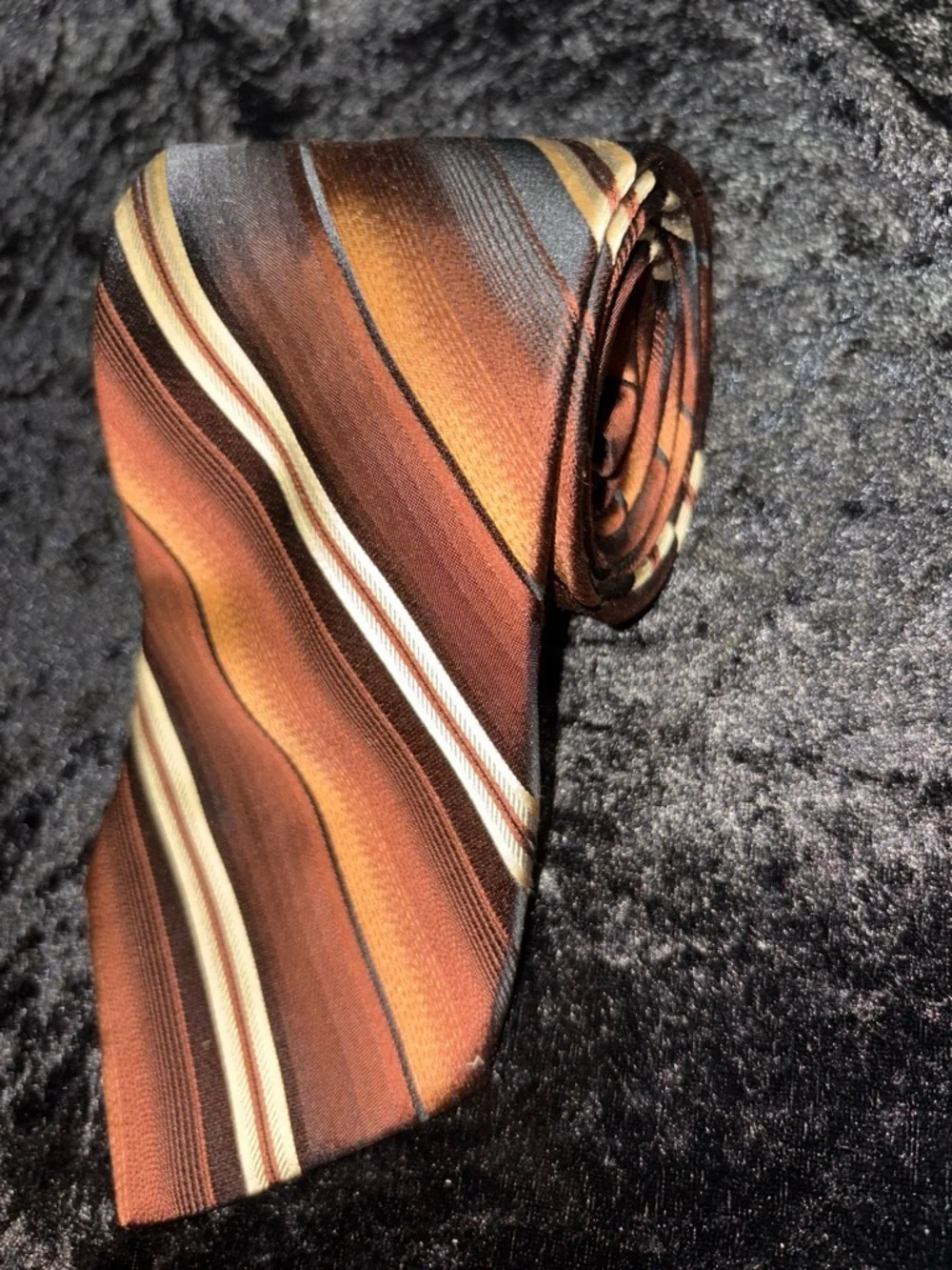 Murano Necktie Brown & Rust Shadow Stripe Silk OS EUC